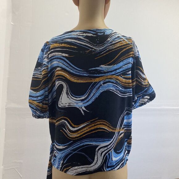 Nine West Blouse Wrap Top Silky Shirt Womens Size Large Short Sleeve Tie Waist - Picture 9 of 15